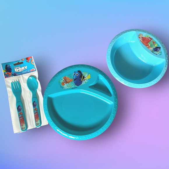 Disney Finding Dori Kids 4 Piece Meal Set BPA FREE Plastic Plate Bowl Flatware - Picture 2 of 8